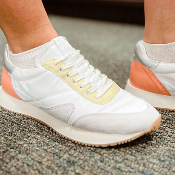 New Anthropologie Beach Matisse Farrah Retro Lace Up Sneakers, 7.5, Yellow Pink - Picture 5 of 9